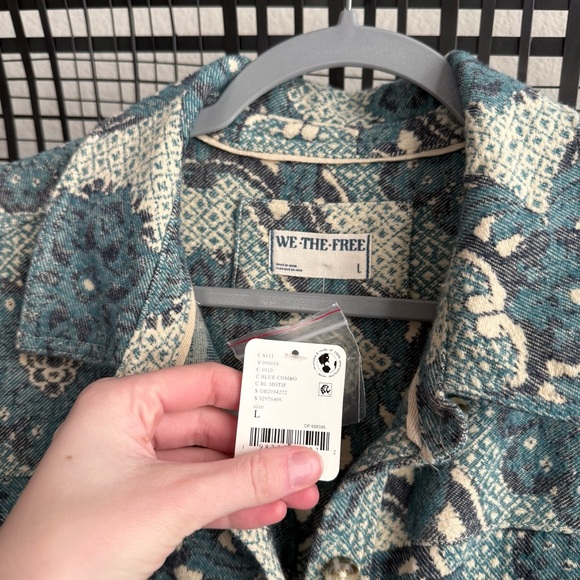 Free people We The Free Brick Lane Jacquard Maxi Shirt Jacket blue - Picture 8 of 10